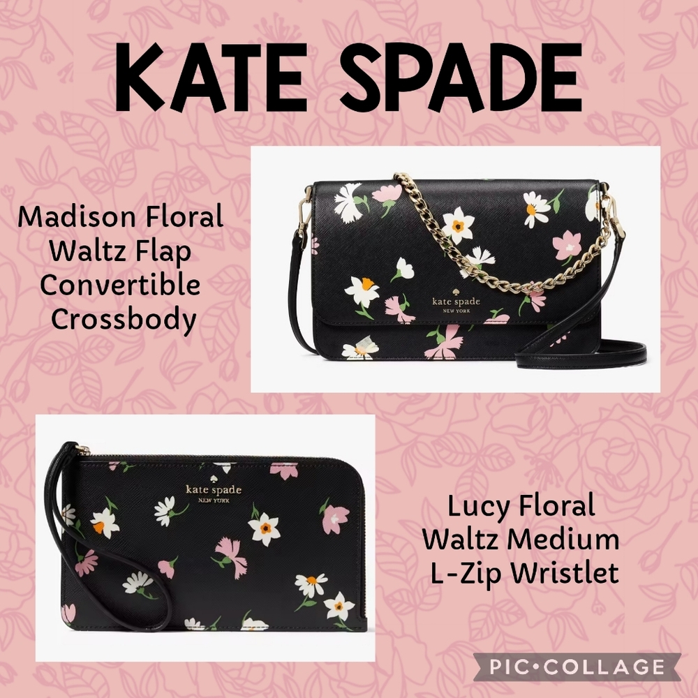 KATE SPADE Floral Waltz Covertible Crossbody & Medium L-Zip Wristlet